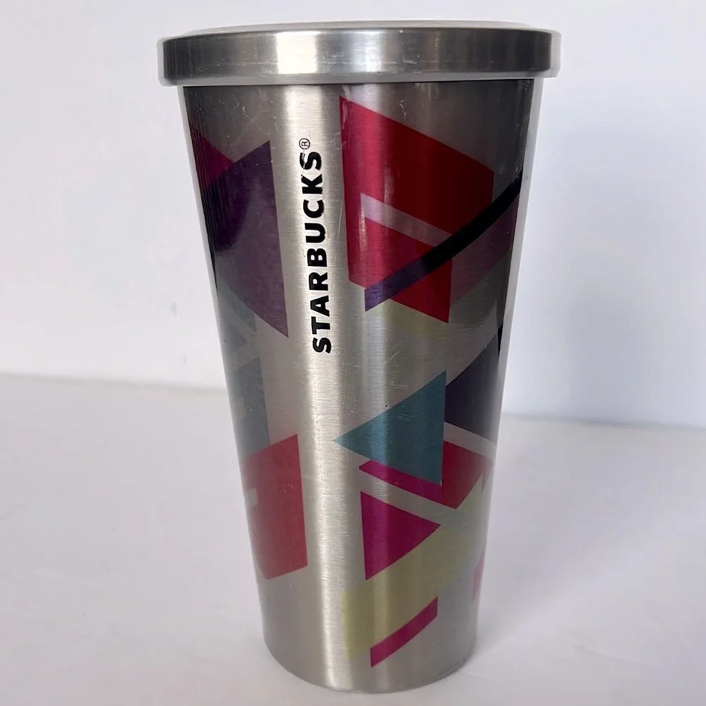 Starbucks 2014 Stainless Steel Rainbow Geo Tumbler With Original & Lid no straw